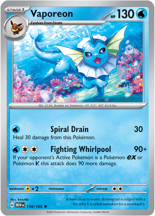 Vaporeon: Rare 134/165 (MEW)